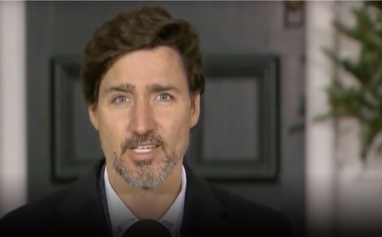 A photo of Prime Minster Justin Trudeau addressing the nation.