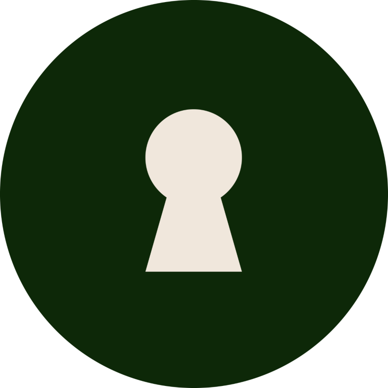 A dark green circle with a keyhole in the centre