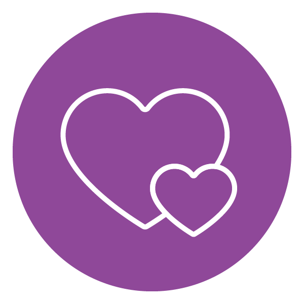 A purple icon of two hearts.