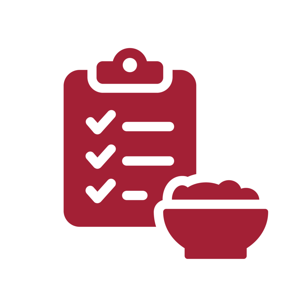 An icon depicting a clip board with a bowl of food next to it.