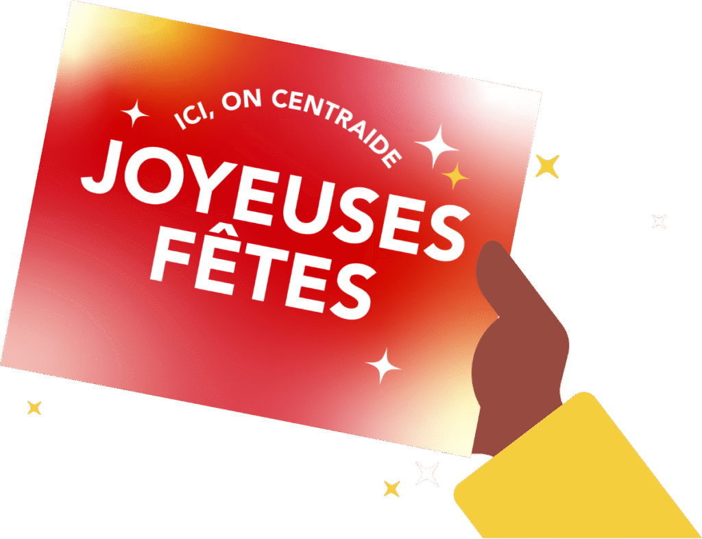 An illustration of a person holding a holiday card.