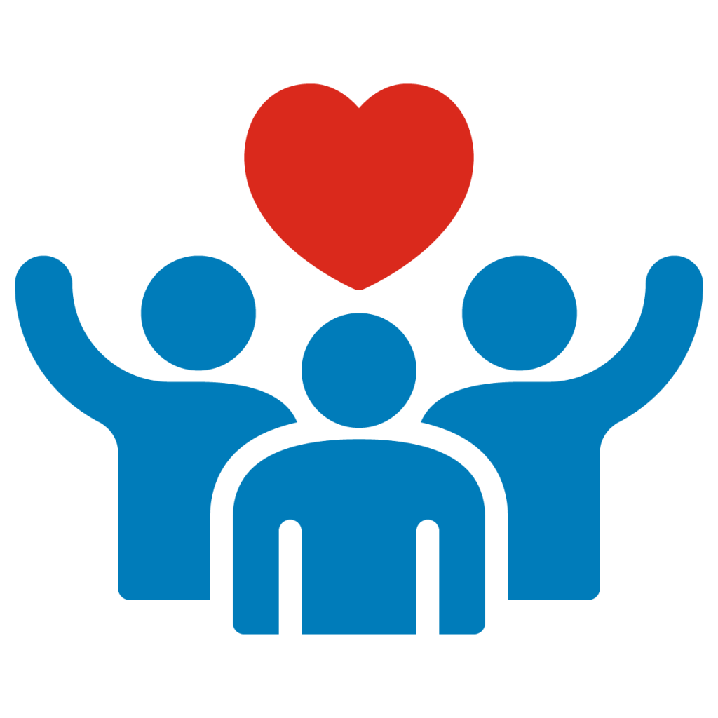 An illustration of people with a heart hovering above them.